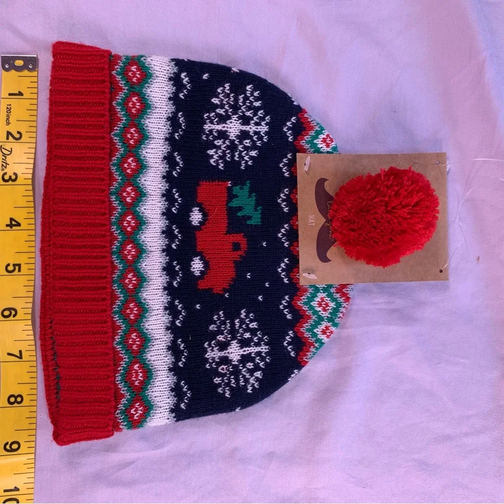 Festive Red and Navy Knit Beanie‎ for Kids